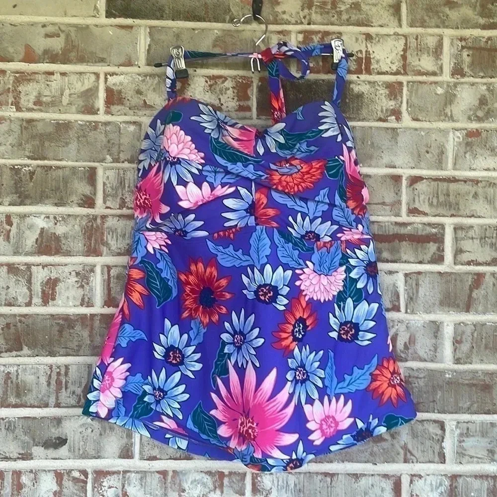 Old Navy Purple‎ Floral Halter Tankini Swim Top